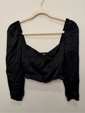 Sunday Best Aritzia Black Satin Puff Sleeve Cropped Bustier Top Size 2